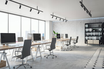 Aufkleber - Modern light open space office interior design. 3D rendering