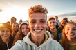 © Ирина Батюк - International youth day. Teenagers, happy and cheerful, smiling and laughing, together, young and funny. Entertainment for young people. Teens make the future. Generative AI