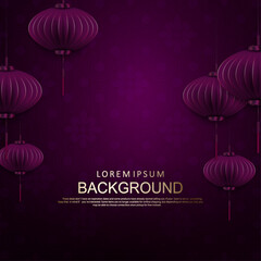Wall Mural - Purple texture design, Chinese lanterns in paper art style