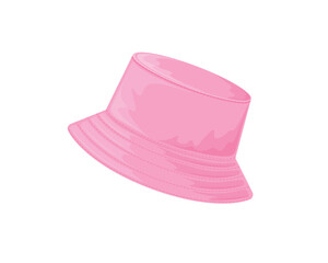 Poster - Panama hat. Pink summer headdress for women or a child. Beach fashion. Vector illustration isolated on a white background. Protection from the sun.