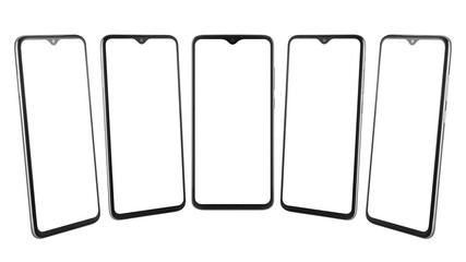 mockup smartphone, mobile phone, blank screen, isolated on white background, full depth of field