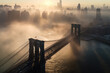 Brooklyn Bridge in New York City at sunset. AI