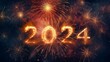 © Deep Ai Generation - Happy New Year 2024 with fireworks in background.