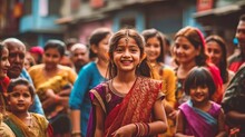 With Her Family, A Small Girl Celebrates Teej. GENERATE AI