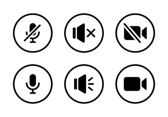 Aufkleber - Mute microphone, silent speaker, and video cam off icon vector. Elements of multimedia