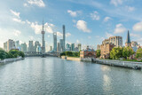 Fototapeta Nowy Jork - City skyscrapers and river in Shanghai, China