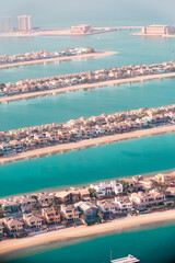 Poster - Dubai, UA. The Palm Jumeirah panoramic view at sunset.