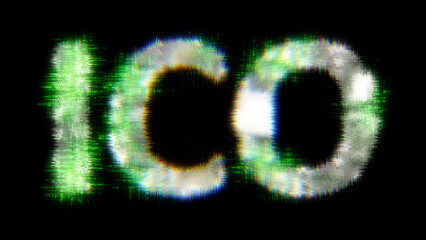 Poster - green cybernetical text ICO with noise distortion, isolated - object 3D illustration