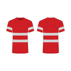 Wall Mural - Red reflective safety T-shirt for people isolated vector front and back for promotion on the white background