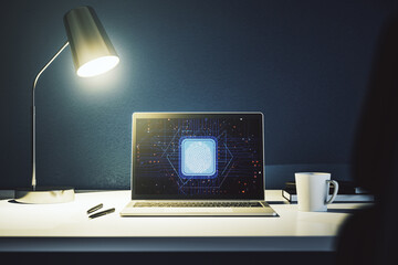 Aufkleber - Computer monitor with abstract creative fingerprint illustration, personal biometric data concept. 3D Rendering