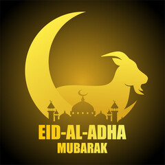 Sticker - Eid al adha vector illustration for islam culture. Qurban design of goat and mosque for eid al adha mubarak. Islamic design of qurban for al adha event celebration in muslim culture and islam religion