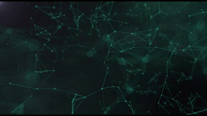 Fototapete -  Abstract Green technology background plexus animation, Protect internet network connection with polygons, dots and lines in the center blur slow motion with dark, seamless 3d animation loop, cyber