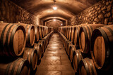 Fototapeta  - winery with wine wooden barrels. generative ai