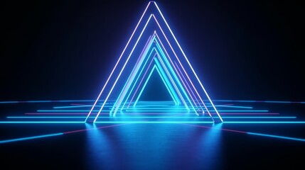 Wall Mural - 3d render, neon lights, abstract background, glowing lines, virtual reality, blue triangular arch, ultraviolet, infrared, spectrum vibrant colors, laser, Generative AI