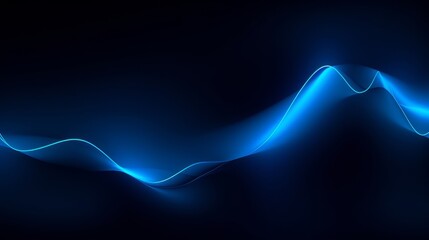 Wall Mural - 3d render, abstract simple background with glowing wavy line illuminated with blue neon light. Futuristic minimal wallpaper, Generative AI