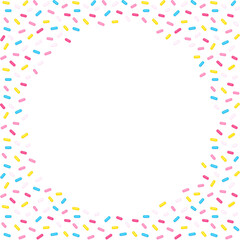 Wall Mural - Sugar sprinkles circle frame on transparent background. Donut glaze or birthday cake decoration.