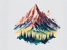 Water Color Mountain Illustration Clip Art  Generated By AI Technology. Watercolor Mountain Clipart Generative By Ai Technology