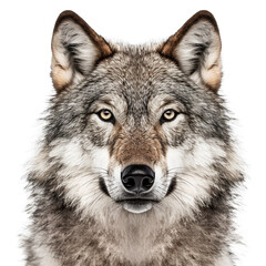 Naklejka na meble Close-up of wolf face isolated. Head front view. Generative AI