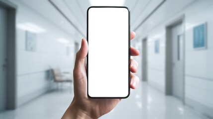 Healthcare app, doctor in clinic or digital health online booking phone mockup with blank white screen. Generative AI