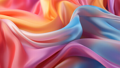 Colorful silk background. A soft and elegant fabric with abstract waves. Luxurious satin texture in pastel colors. Perfect for artistic and romantic presentations. Ai generative.