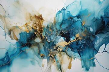 Wall Mural - Blue golden color abstract fluid art background