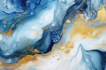 Wall Mural - Blue golden color abstract fluid art background