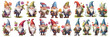 gnomes watercolor set cut out transparent background, PNG ,Watercolor collection of hand drawn