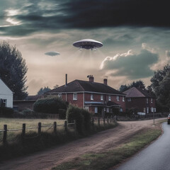 Wall Mural - ufo over the town