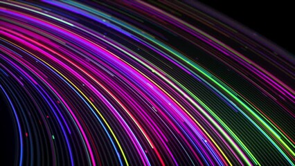 Fototapete - Abstract neon pink and purple theme light streaks loop bend motion background, cybercity wire lines loop, cyberpunk technology motion background