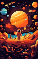 Poster - An astronaut standing on a planet with planets in the background. Generative AI image.