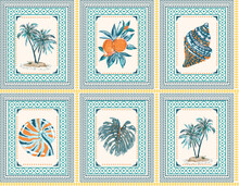 Vintage  Nostalgic Summer Beach Vacation Retro Scarf  Mood Summer Vibes, Palm Tree, Orange,Sea Shell Vacation  Seamless Pattern