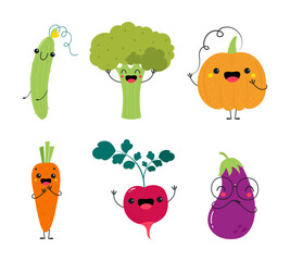 Sticker - Funny Vegetable Character with Smiling Face and Arm Vector Set