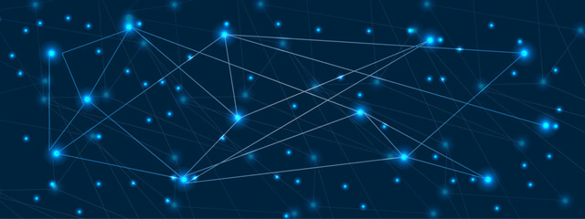 Abstract blue lines and dots connections pattern, social network communication, technology curve line background. Design used for technology, science, banner, template, business and many more.