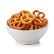 Salted pretzels in bowl isolated on transparent or white background, png