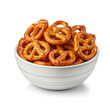 Salted pretzels in bowl isolated on transparent or white background, png