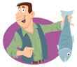 Fisherman with catch. Illustration for internet and mobile website.