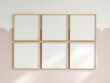 © vnmockup - six square frames on the wall, girl room interior frame mockup, print mockup, baby room mockup, kids room mockup, nursery interior frame mockup, gallery wall mockup, pink wall mockup, 3d render