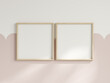 © vnmockup - Two square frames on the wall, girl room interior frame mockup, print mockup, baby room mockup, kids room mockup, nursery interior frame mockup, gallery wall mockup, pink wall mockup, 3d render