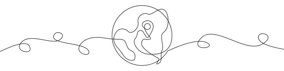 Poster - planet and location marker icon line continuous drawing vector. one line planet and location marker 