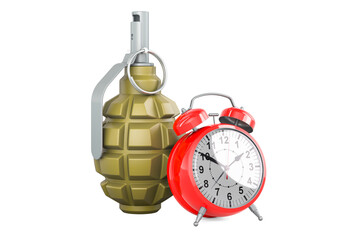 Poster - hand grenade with alarm clock, 3d rendering