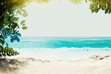 Wall Mural - Background with copy space of a tropical summer sand beach on the sea. Generative AI