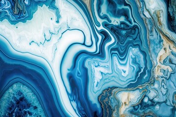 Poster - close-up view of a blue and white marble pattern. Generative AI