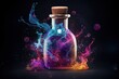 Leinwandbild Motiv Spellbinding potion in glass vial, swirling with vibrant colors and releasing sparkling tendrils of magic, super details