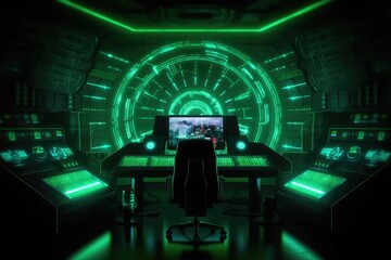 Poster - Digital binary code, glowing neon style, binary data background, Panoramic banner, out of focus, green color