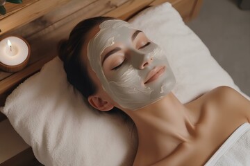 Wall Mural - Woman in mask on face in spa beauty salon. generative AI