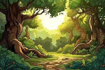 Wall Mural - scenic forest path with a canopy of trees overhead. Generative AI