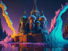 Illustration Of A Cathedral In Russia, In Bright Colors. AI Generated
