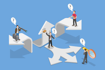 3D Isometric Flat Vector Conceptual Illustration of Alternative Pathway, Future Cirection Concern and Struggle