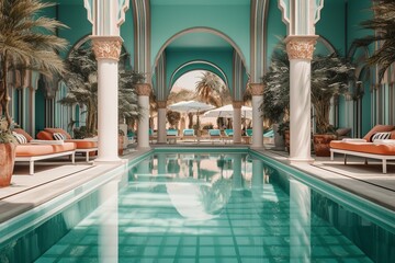 Wall Mural - luxury pool in the resort hotel vaporwave