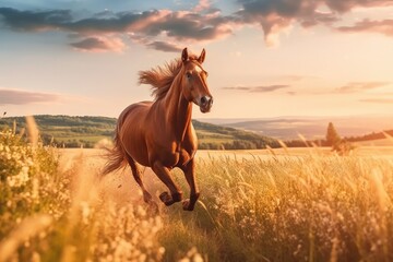 Naklejka na meble Horses Galloping Through a Sunflower Field
